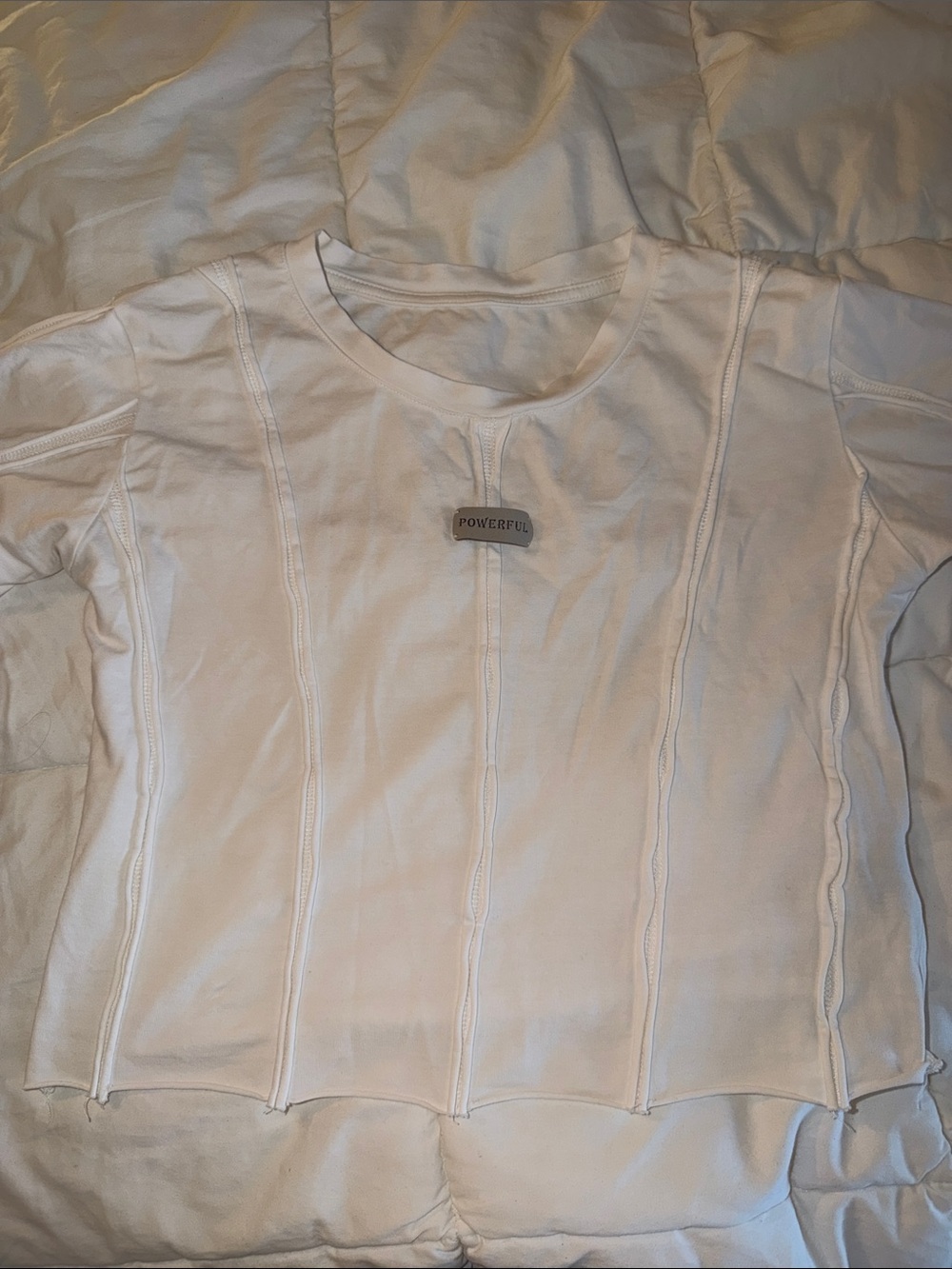 Powerful White Short Sleeve Seam-Panel Top